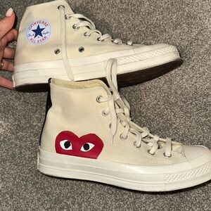 Converse Play Cream High-Tops with Red Heart